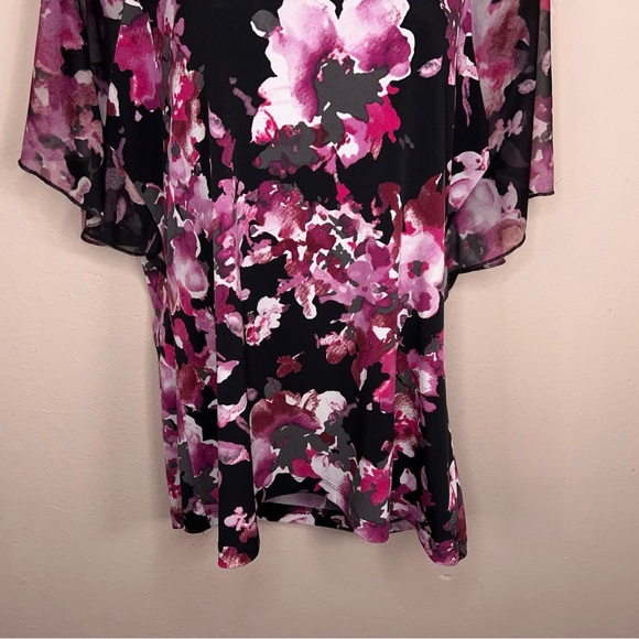 Large Susan Lawrence Blouse Short Sleeve Black Fuchsia Pink Floral Stretch - Picture 4 of 12
